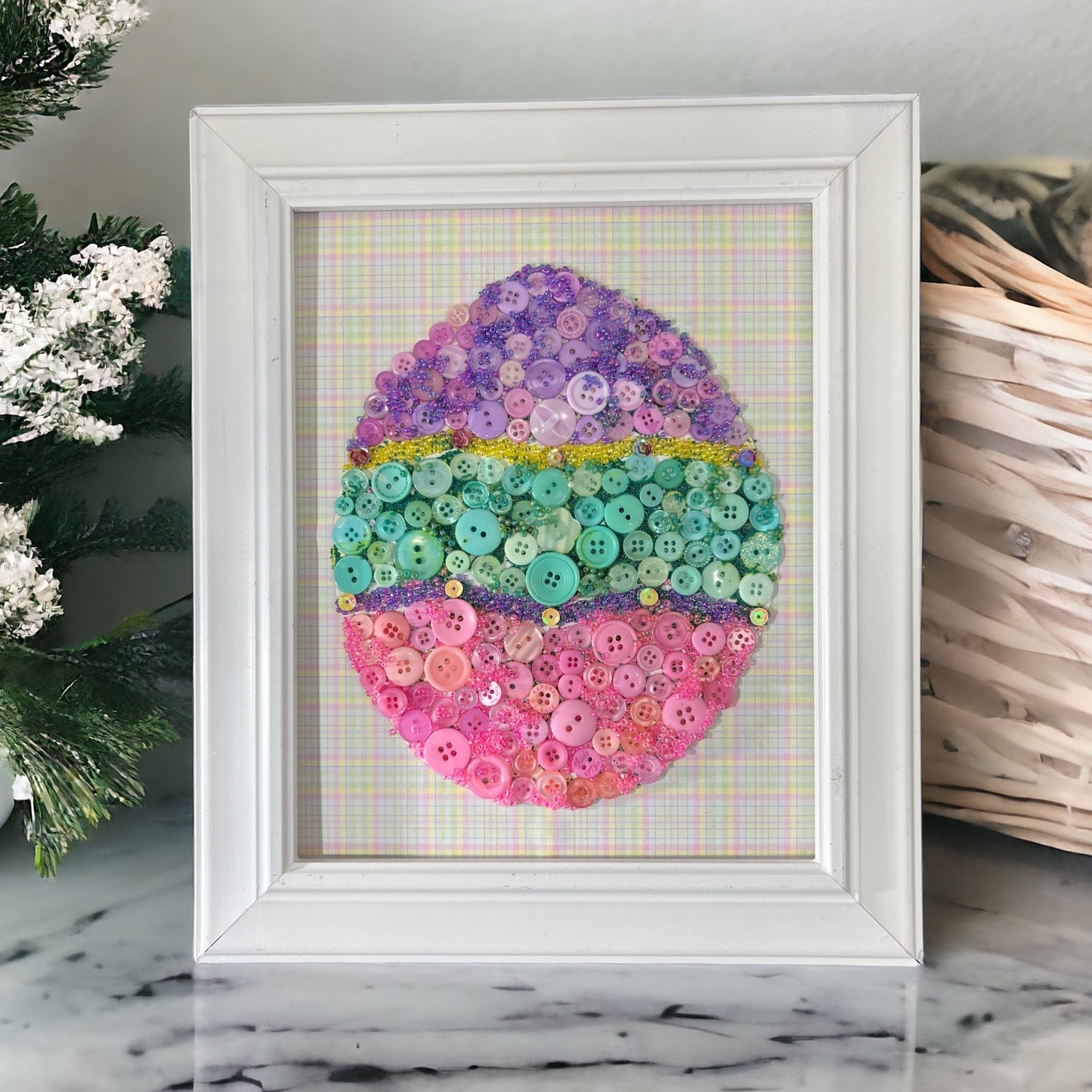 Easter egg wall art buttons beads