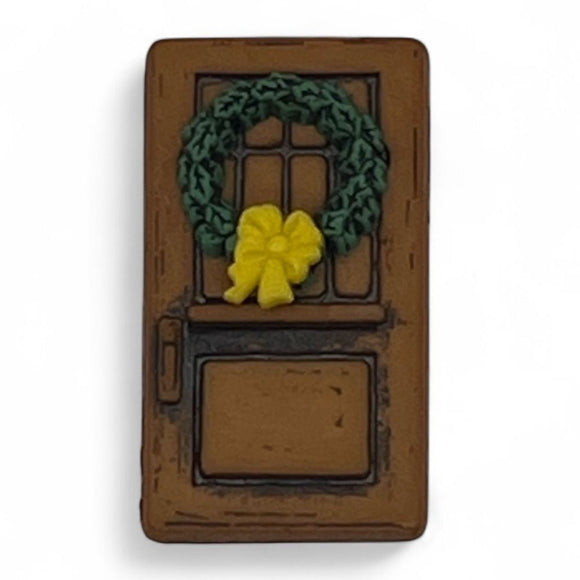 Christmas Door Button – Holiday Craft Embellishment with Wreath & Bow - SB107