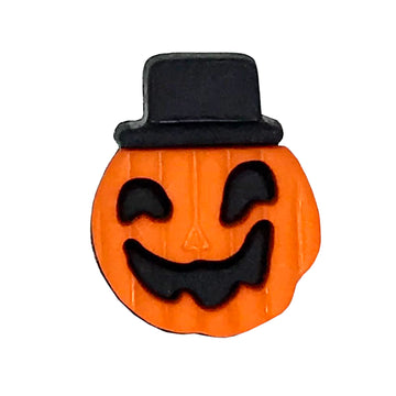 Jack O' Lantern Pumpkin Button with Top Hat – Halloween Craft Embellishment- SB102